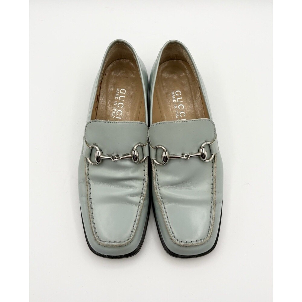 Gucci Baby Blue Patent Leather Silver Horse-bit Accent Princetown Loafers EU 36